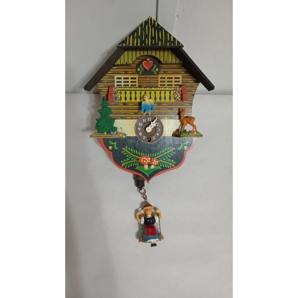 VINTAGE GERMANY MINI GERMAN BLACK FOREST CHALET  CLOCK  Broken/Missing Pieces